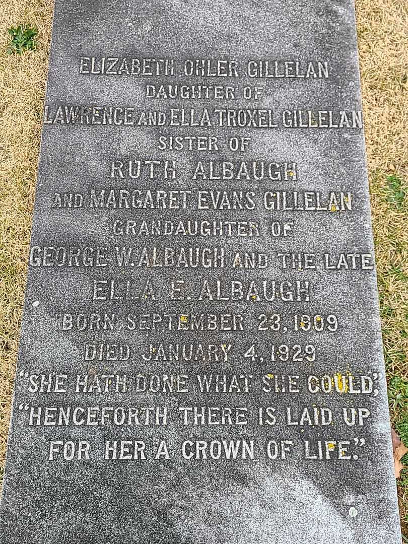 Elizabeth Ohler Gillelan's grave. Photo 3